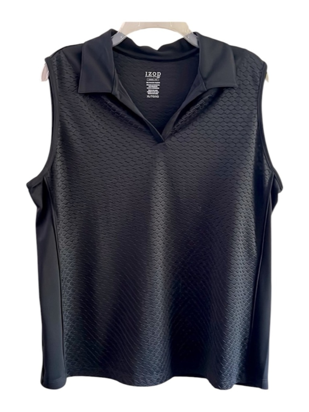 IZOD performX Cool FX Black Textured Sleeveless Golf Polo Top XL